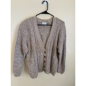 Womens Vintage Cable Knit Cardigan Sweater Grandma Core Cottagecore‎ Neutral